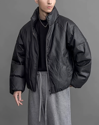 ♂Funnel Neck Leather Jacket