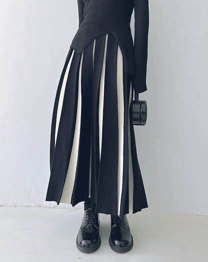 ♀Bicolor Long Pleated Skirt