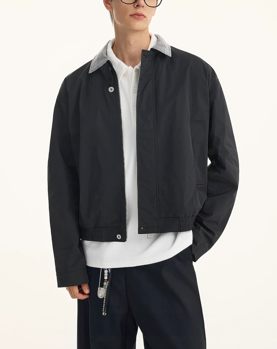 ♂♀Checked Collar Zip Jacket