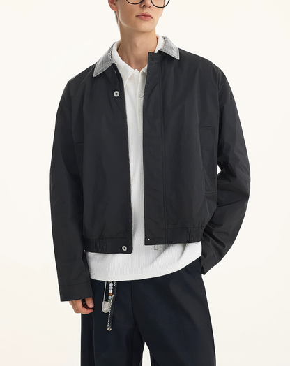 ♂♀Checked Collar Zip Jacket
