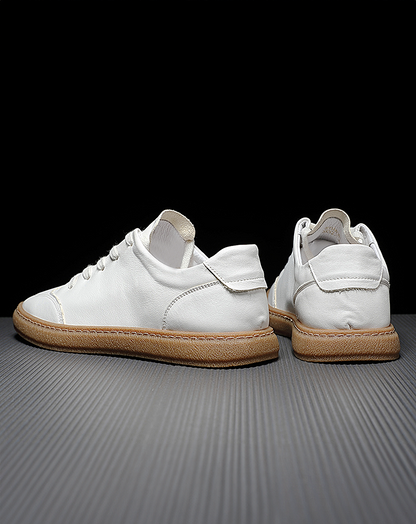 ♂♀White Leather Flat Sneakers