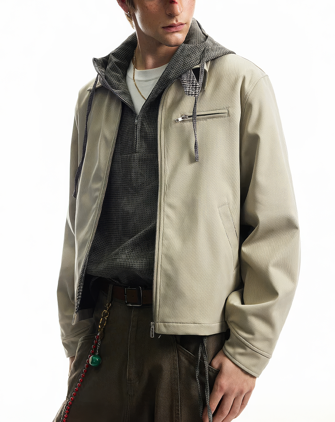 ♂♀Khaki Zip Front Jacket