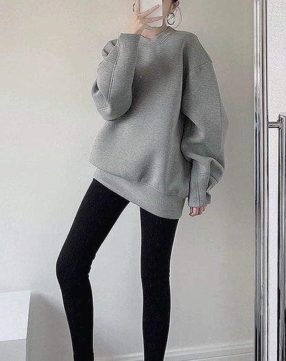 ♀Button Tuck Sleeve Sweatshirt