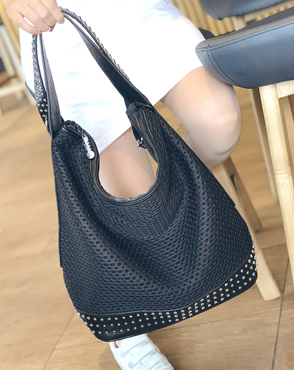 本革／Mesh and Studs Design Leather Bag