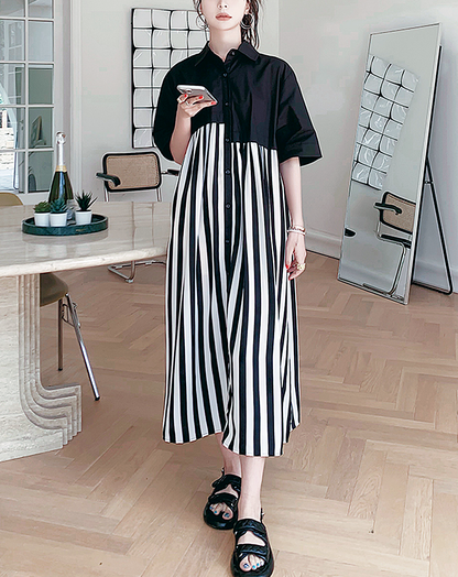 ♀Contrast Striped Long Dress