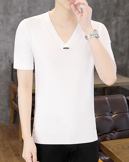 ♂Point Logo V-Neck Short Sleeve Shirt