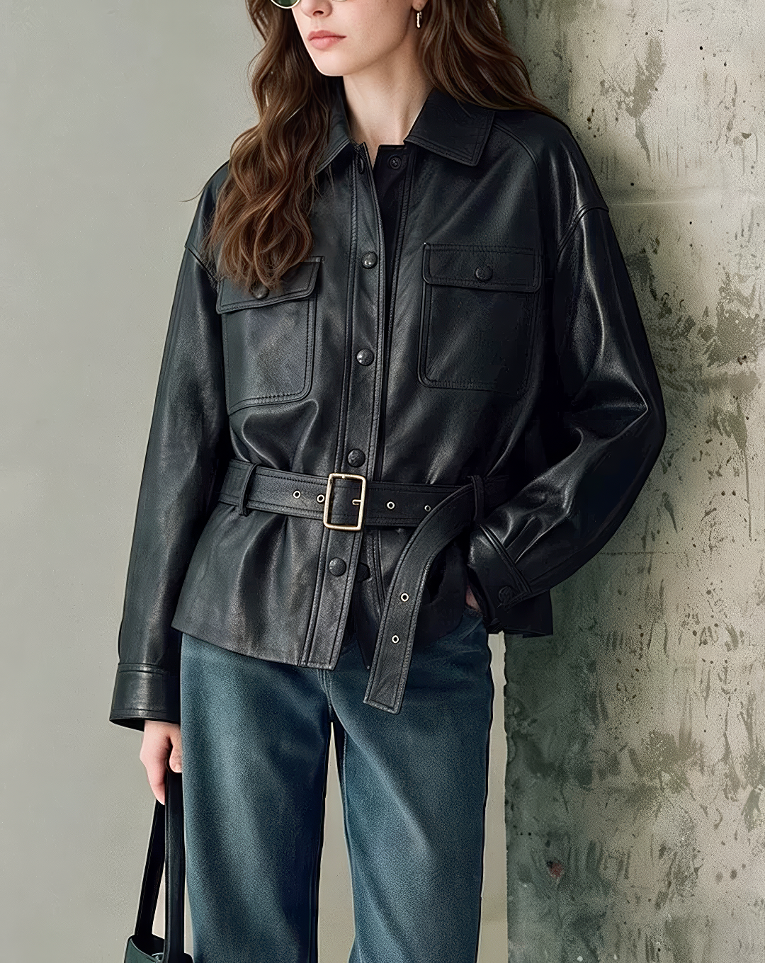 ♀本革／Real Leather Belted Jacket
