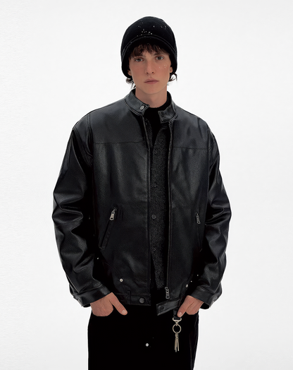 ♂Standing Collar Leather Jacket