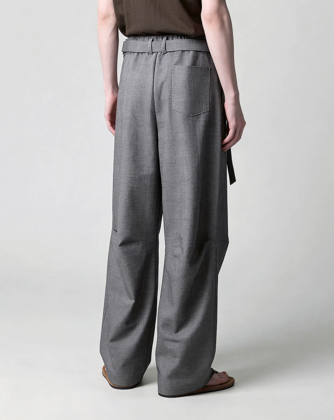 ♂♀Belted Plaid Wide Pants