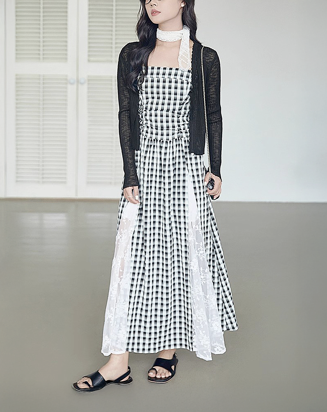 ♀Gingham Lace Dress