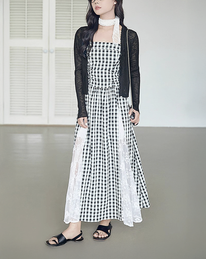 ♀Gingham Lace Dress