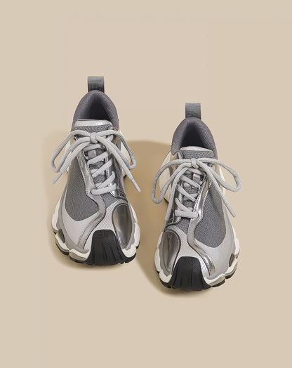 ♀Silver Metallic Mesh Sneakers