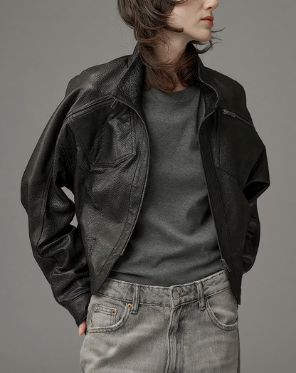 ♀本革／Stand Collar Leather Blouson