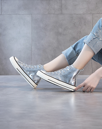 ♀Silver Color High Cut Sneakers