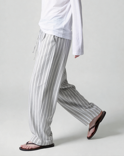 ♂♀Drawstring Stripe Easy Pants