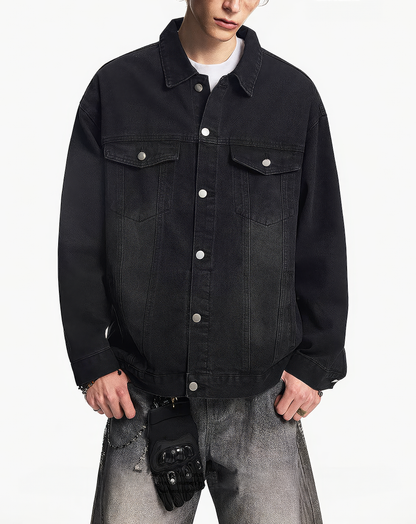 ♂♀Washed Black Denim Jacket