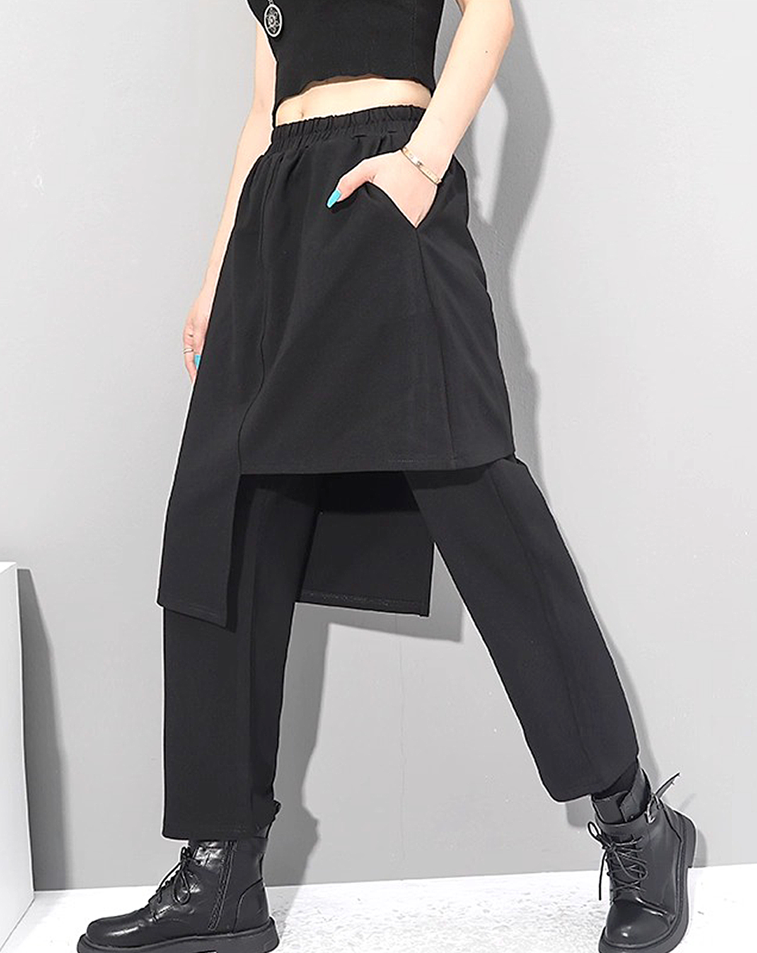 ♀Asymmetry Layered Skirt Pants