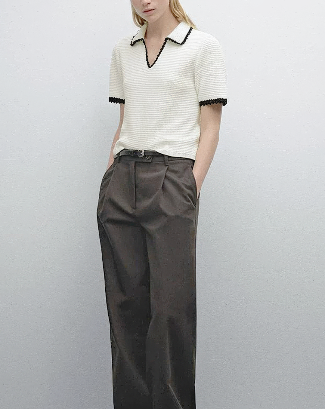 ♀Crochet Trim Polo Shirt