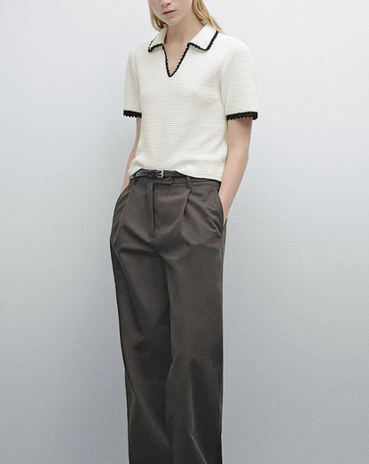 ♀Crochet Trim Polo Shirt