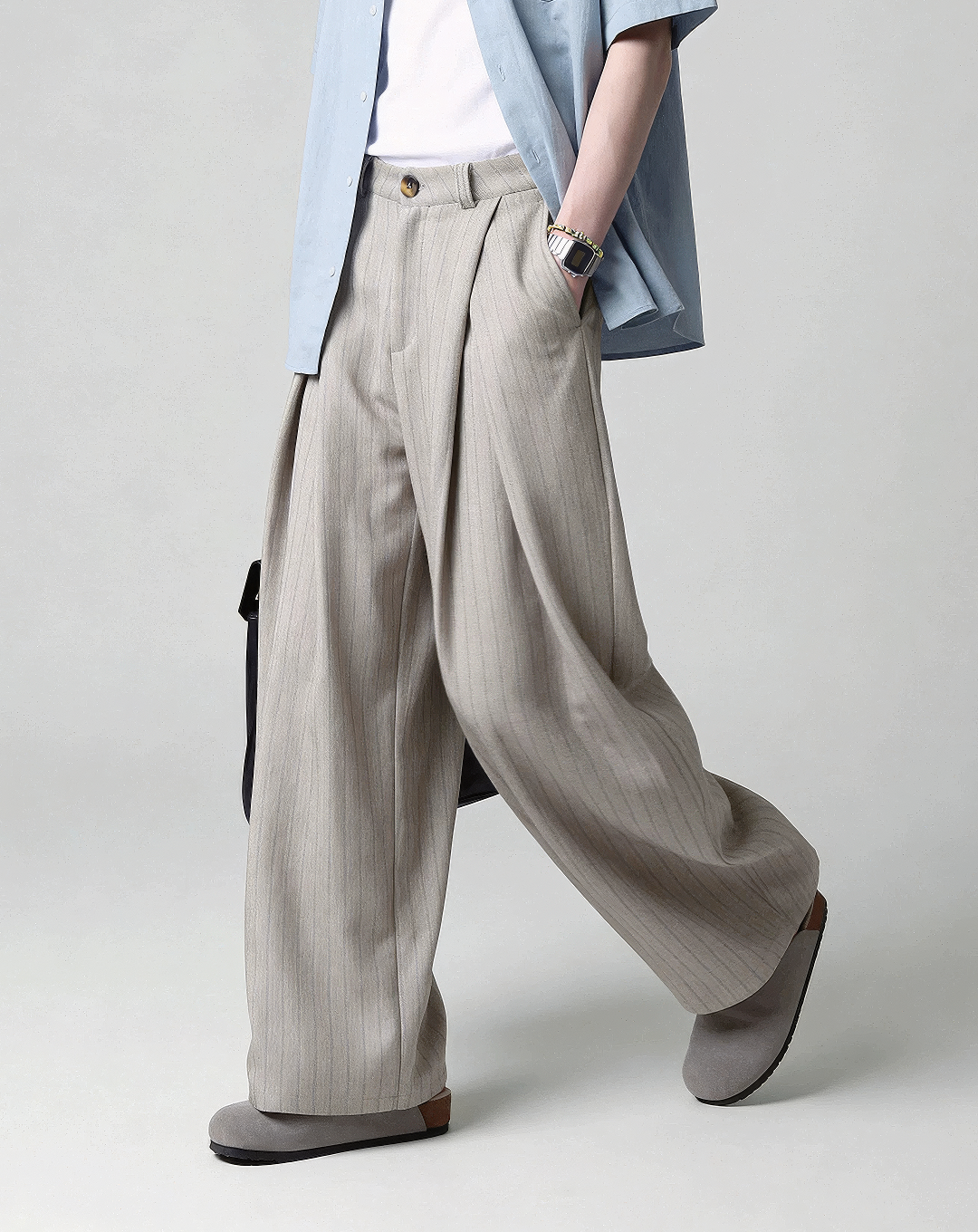 ♂♀Pinstripe Wrap Wide Pants