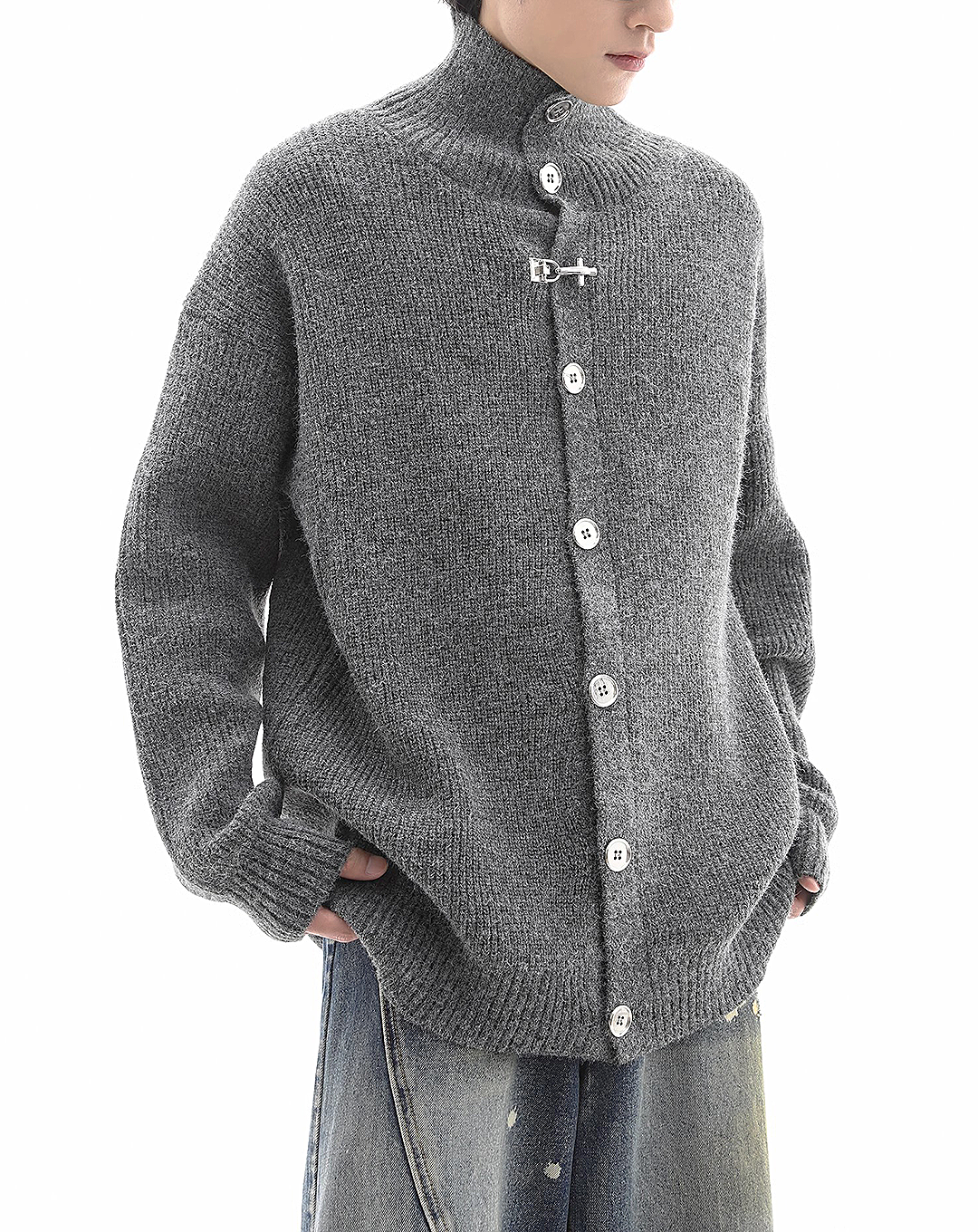 ♂High Neck Button Cardigan