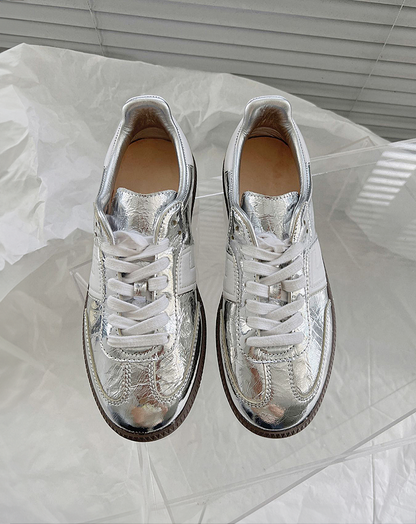 ♀Silver Flat Sneakers