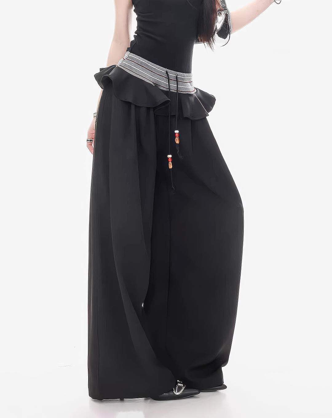 ♀Frilled Waist Wide Pants