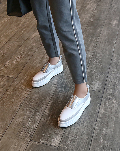 ♀Metallic Color Platform Slip-ons