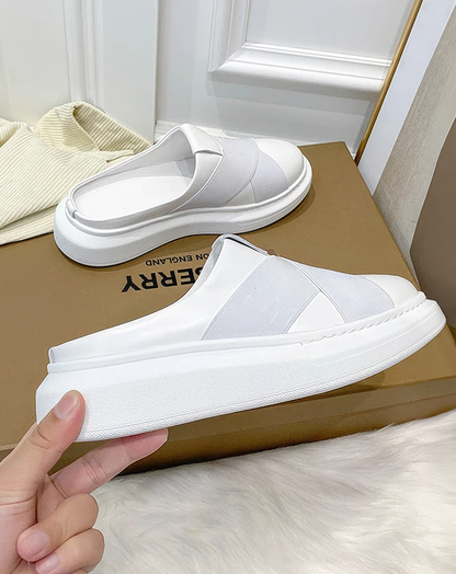 ♀本革／Cross Strap Platform Mules