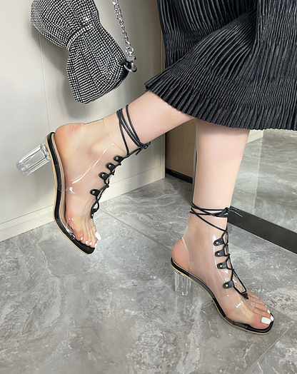 ♀Lace-up Clear Sandals