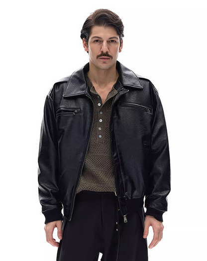 ♂Oversized Leather Moto Jacket
