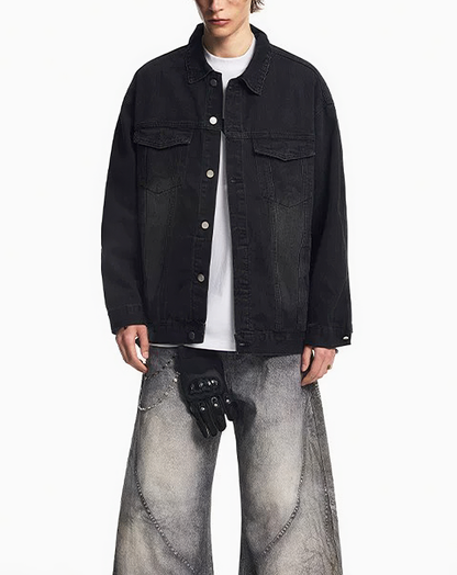 ♂♀Washed Black Denim Jacket