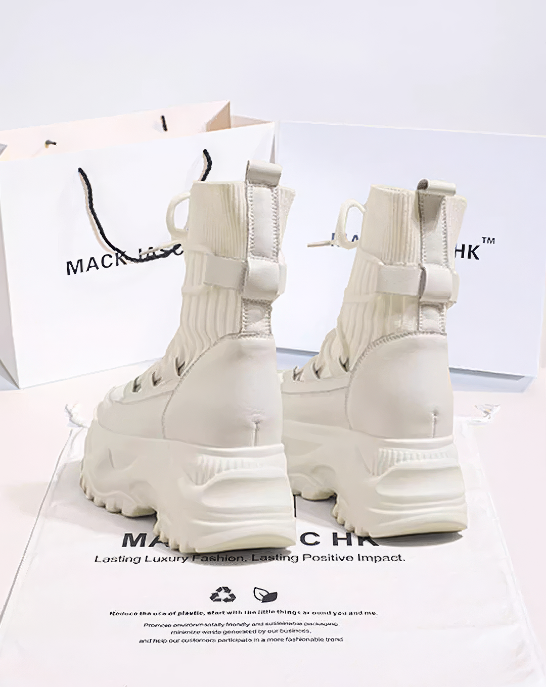 ♀Ribbed Sock Lace Up Boots