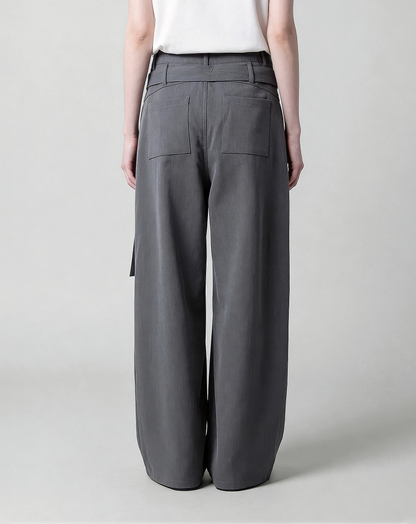 ♂♀Button Belted Wide Pants