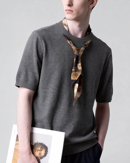 ♂♀Attached Scarf Knit Tee