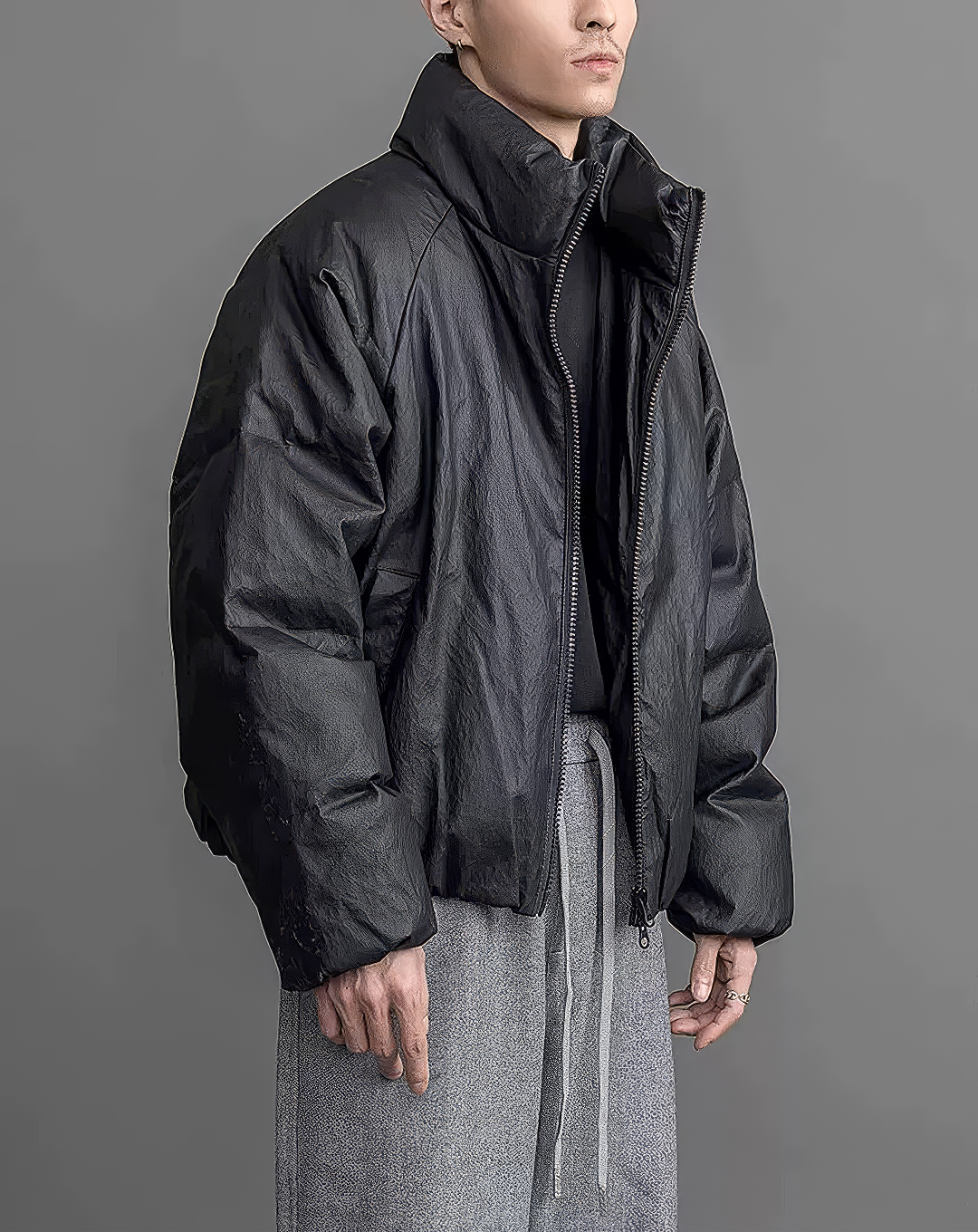 ♂Funnel Neck Leather Jacket