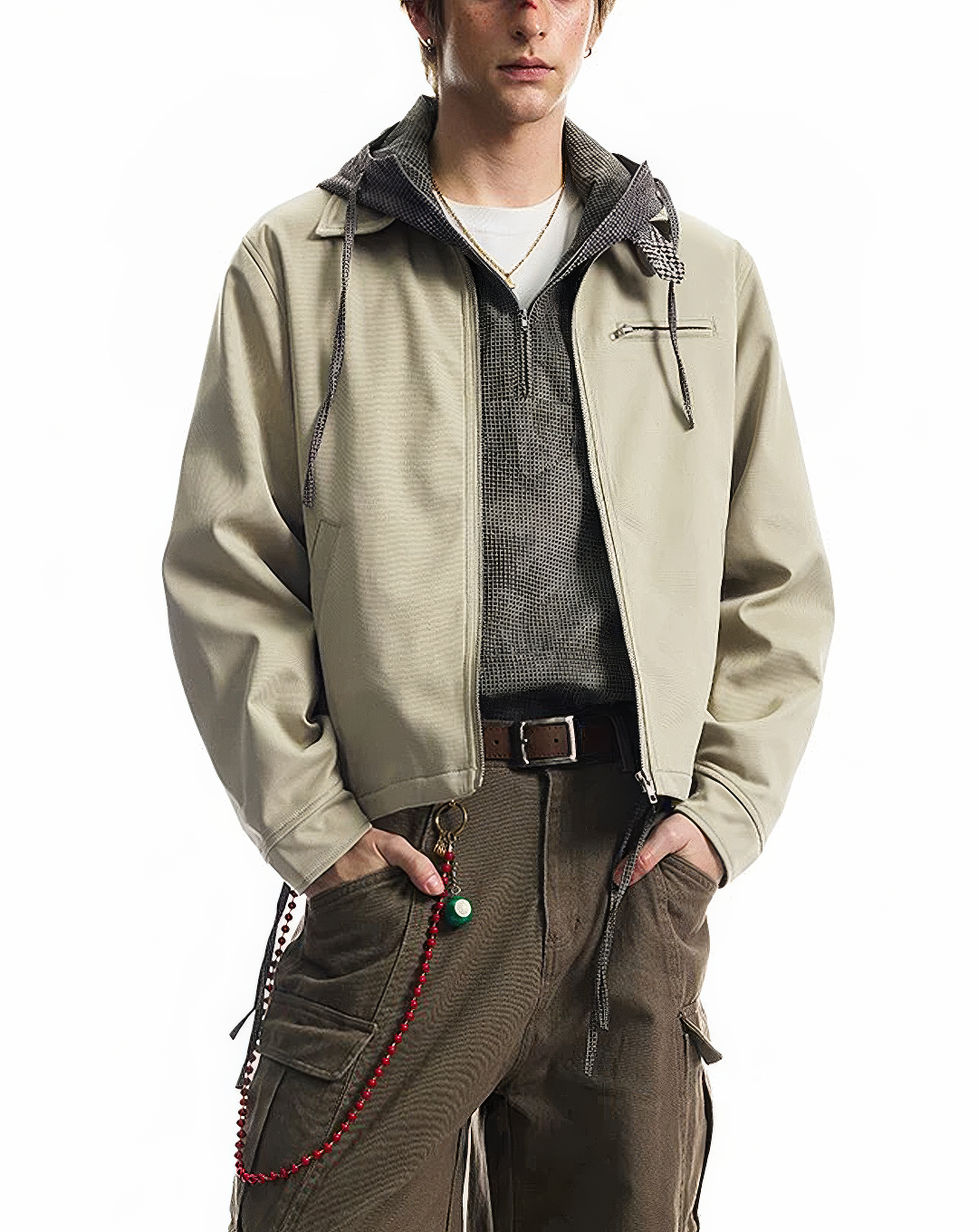 ♂♀Khaki Zip Front Jacket