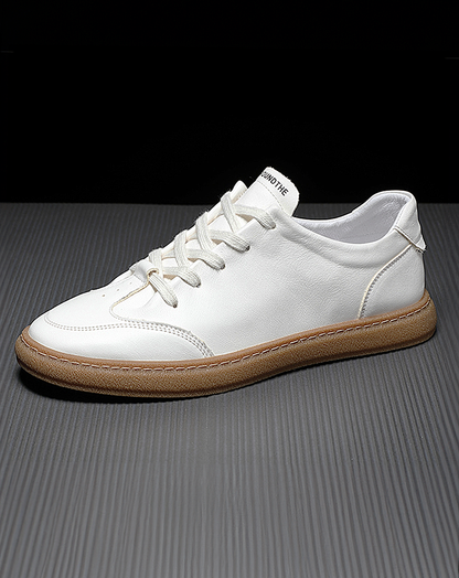 ♂♀White Leather Flat Sneakers