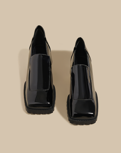 ♀Glossy Square Toe Loafers