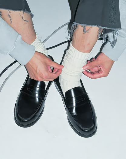 ♂♀本革／Black Leather Penny Loafers