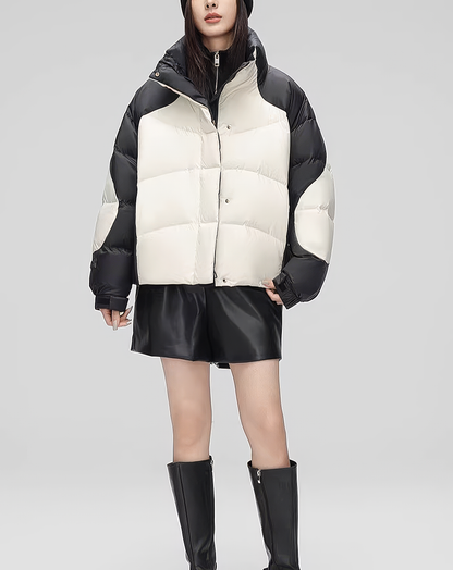 ♀Contrast Bicolor Puffer Jacket