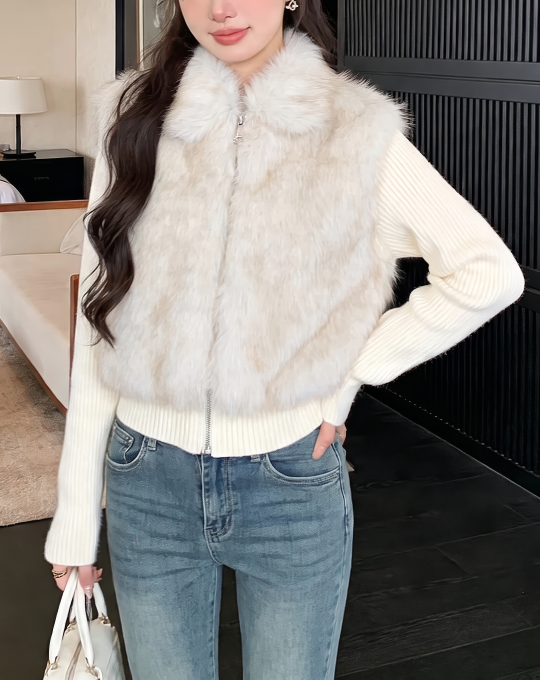 ♀Fur Combined Knit Blouson