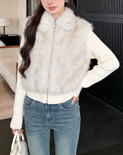 ♀Fur Combined Knit Blouson