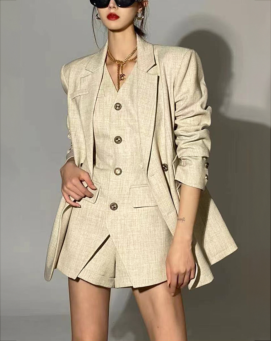 ♀Modern Vest & Jacket & Shorts Set