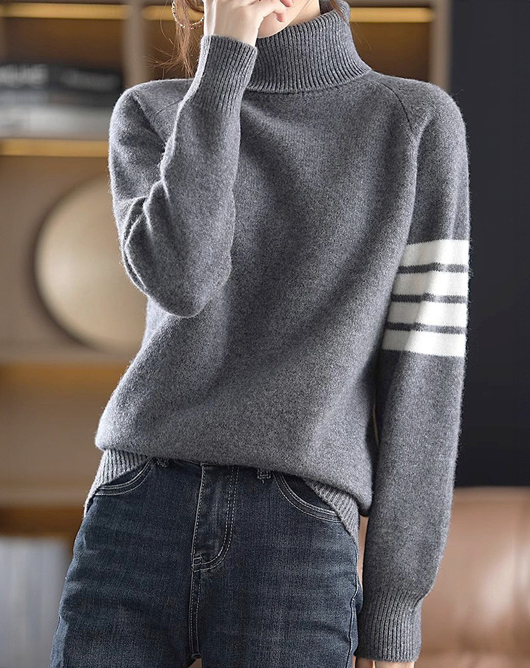 ♀Striped High Neck Knit