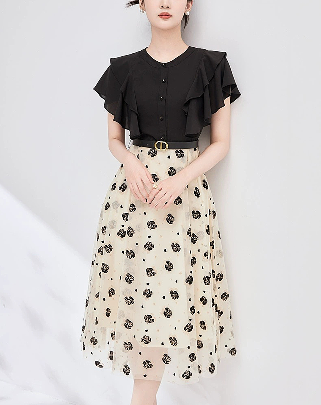 ♀Floral Pattern Chiffon Dress