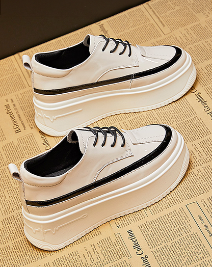 ♀Lace-up Platform Leather Sneakers