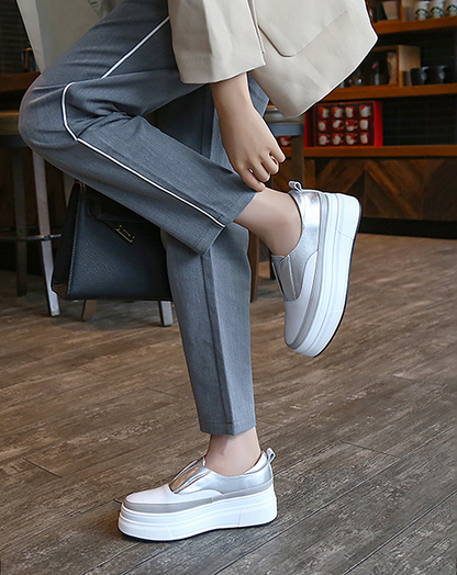 ♀Metallic Color Platform Slip-ons