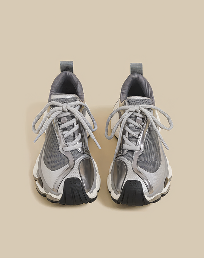 ♀Silver Metallic Mesh Sneakers