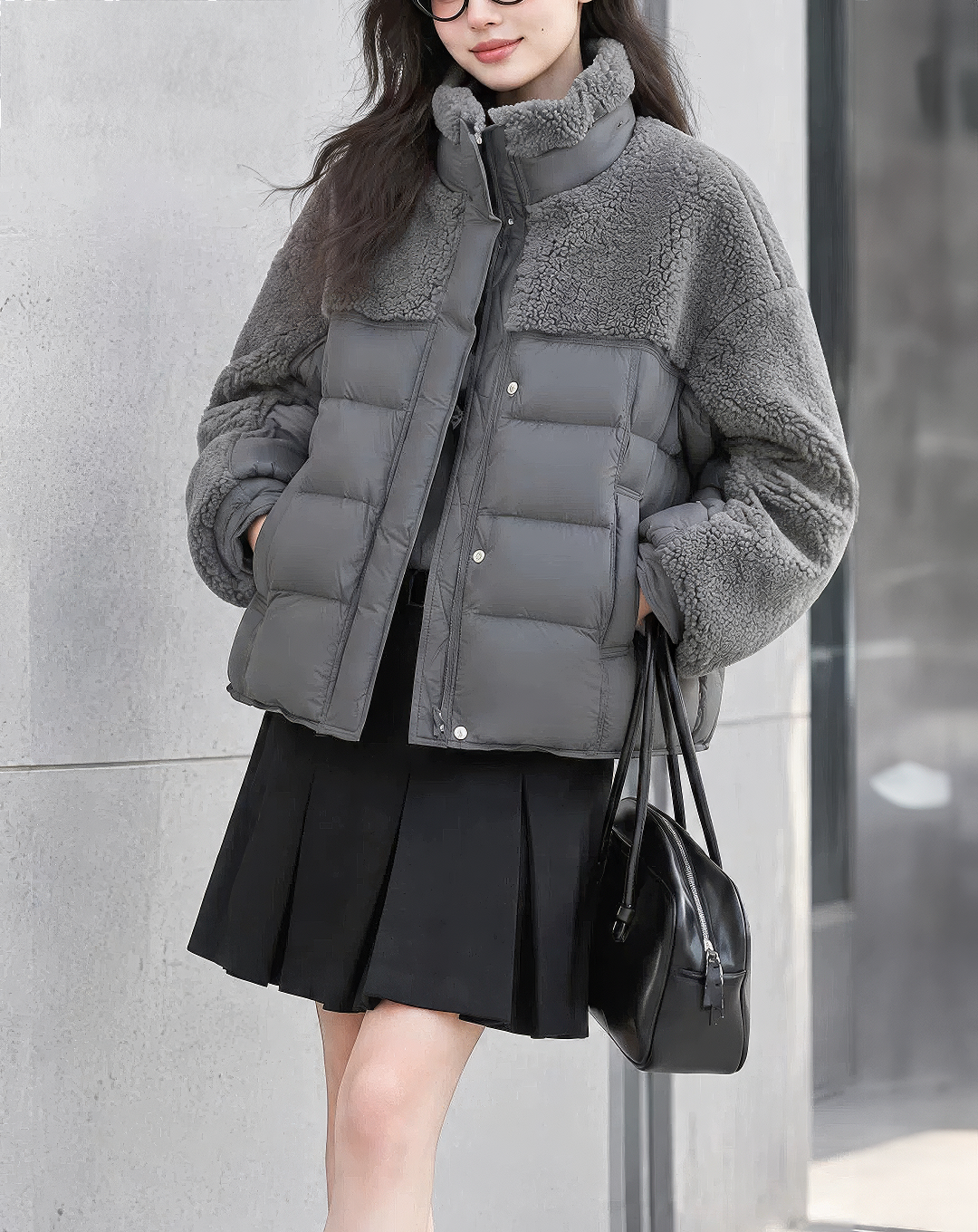 ♀Boa Patchwork Puffer Jacket